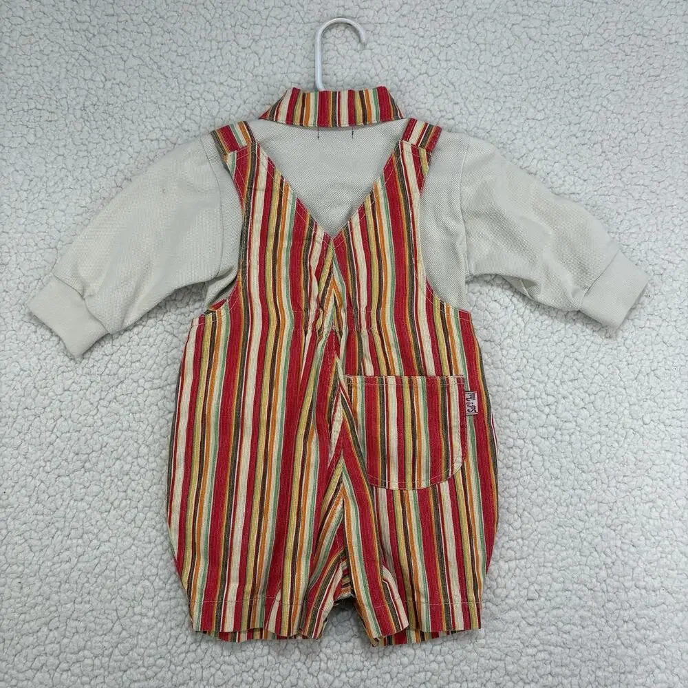 Vintage Striped‎ Hippie Boho Overalls Shortalls Set Flower Baby Girl 90s Y2K